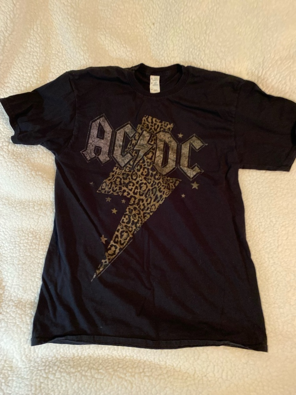 AC/DC Black Tee with Gold Leopard Lightning